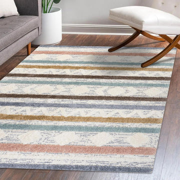 Faiza Moroccan Striped Geometric High-low Area Rug